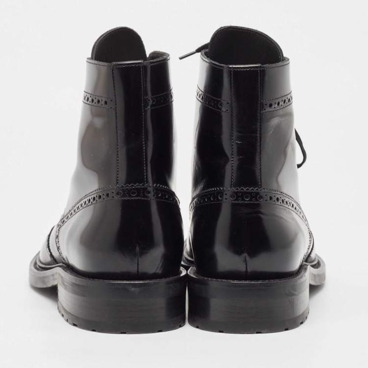 Pre Owned Saint Laurent Black Brogue Leather Ankle Boots Size 44