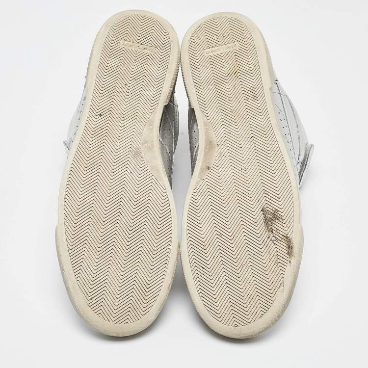 Pre Owned Saint Laurent Silver Foil Leather Perforated High Top Sneakers Size 43.5