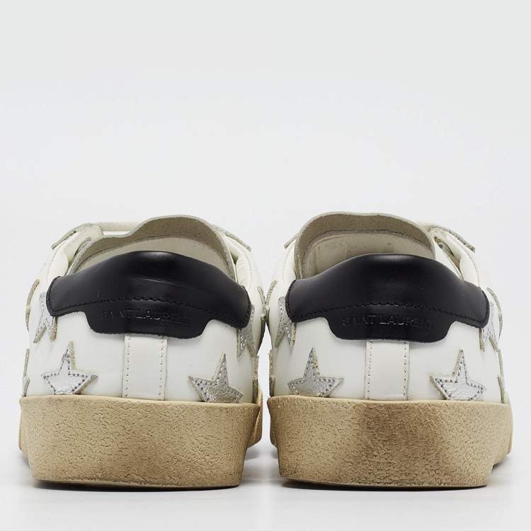 Pre Owned Saint Laurent White Leather Court Classic California Star Sneakers Size 41