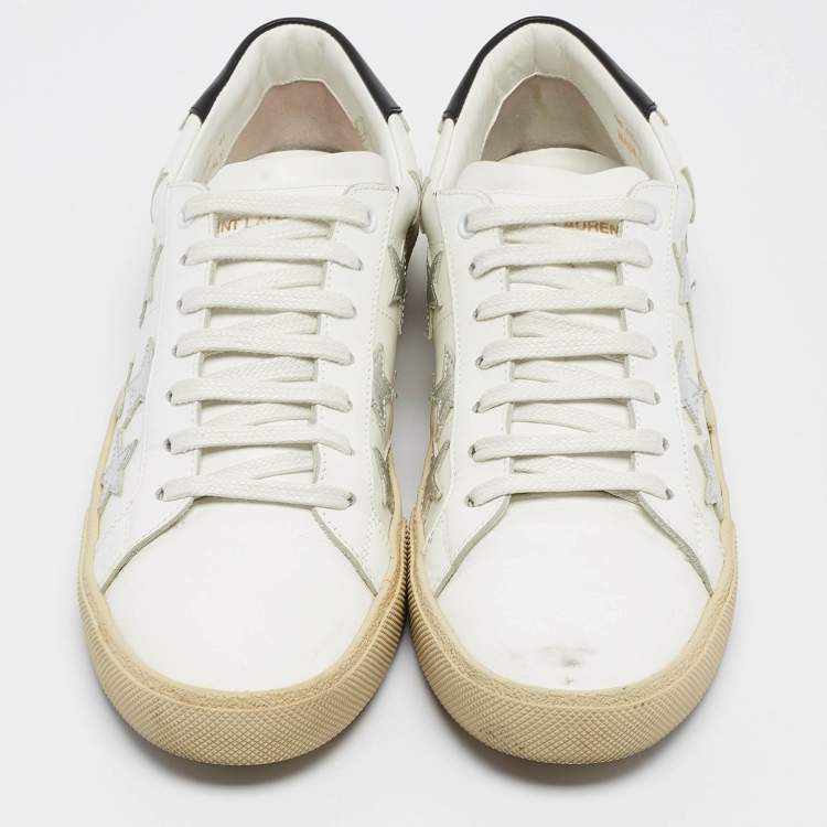 Pre Owned Saint Laurent White Leather Court Classic California Star Sneakers Size 41