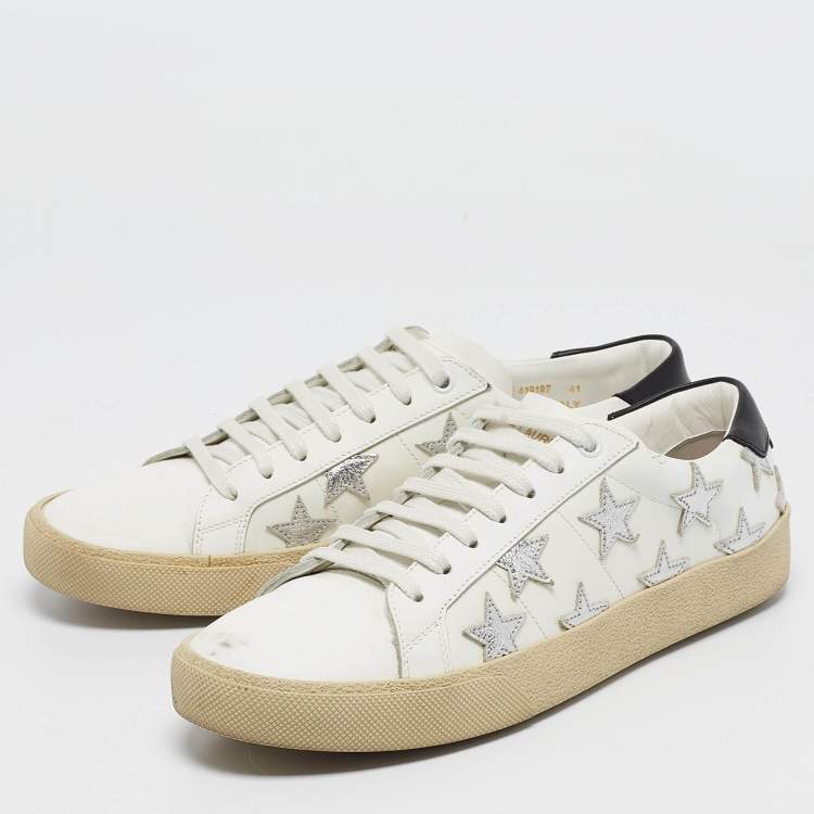 Pre Owned Saint Laurent White Leather Court Classic California Star Sneakers Size 41