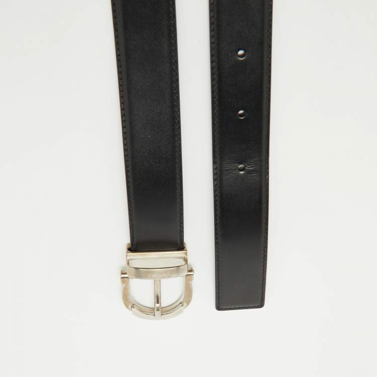 Pre Owned Salvatore Ferragamo Black/Brown Leather Cut to Size Reversible Gancini Buckle Belt