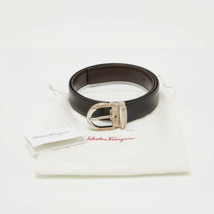 Pre Owned Salvatore Ferragamo Black/Brown Leather Cut to Size Reversible Gancini Buckle Belt