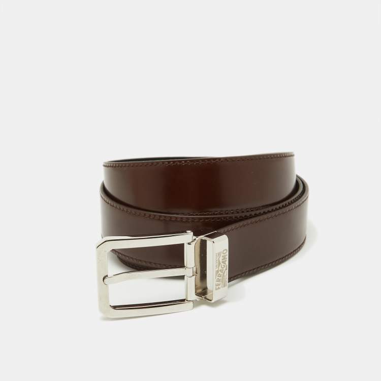 Pre Owned Salvatore Ferragamo Black/Brown Leather Cut to Size Reversible Buckle Belt