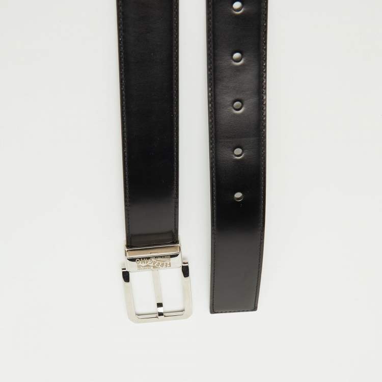 Pre Owned Salvatore Ferragamo Black/Brown Leather Cut to Size Reversible Buckle Belt