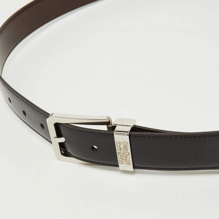 Pre Owned Salvatore Ferragamo Black/Brown Leather Cut to Size Reversible Buckle Belt