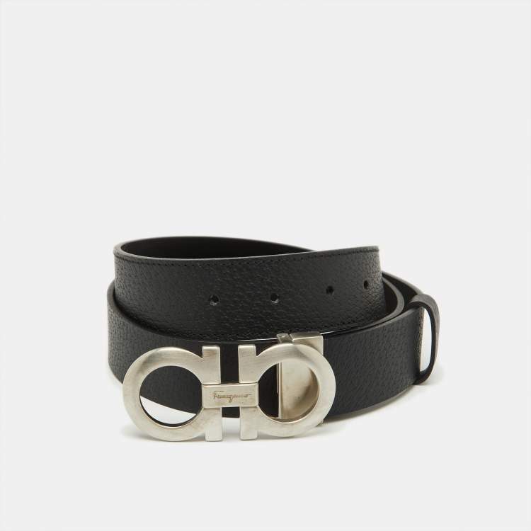 Pre Owned Salvatore Ferragamo Black Leather Cut to Size Gancini Buckle Belt