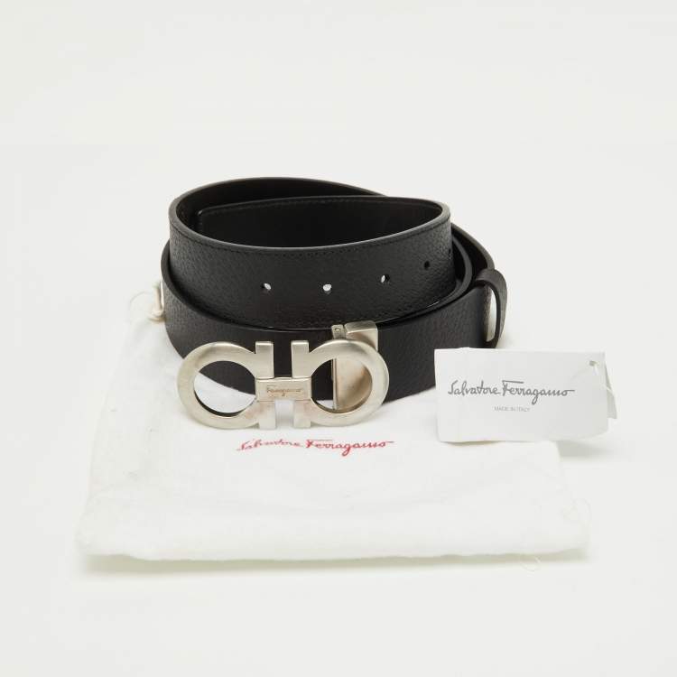 Pre Owned Salvatore Ferragamo Black Leather Cut to Size Gancini Buckle Belt