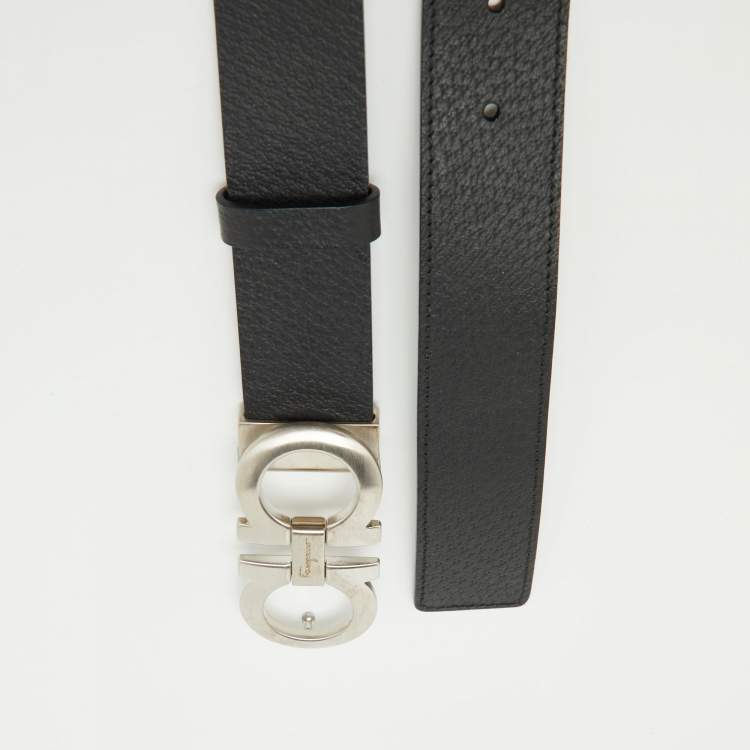 Pre Owned Salvatore Ferragamo Black Leather Cut to Size Gancini Buckle Belt