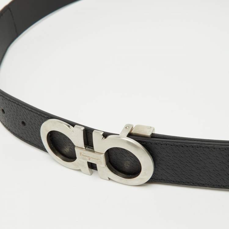 Pre Owned Salvatore Ferragamo Black Leather Cut to Size Gancini Buckle Belt