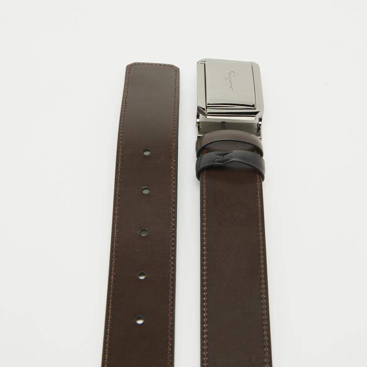 Pre Owned Salvatore Ferragamo Black/Brown Leather Cut to Size Buckle Belt