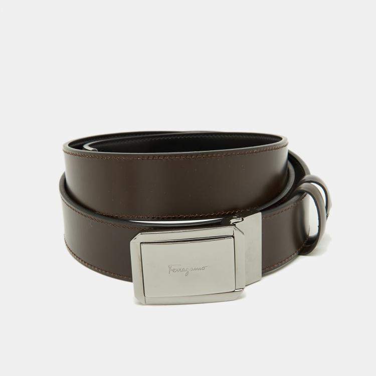 Pre Owned Salvatore Ferragamo Black/Brown Leather Cut to Size Buckle Belt
