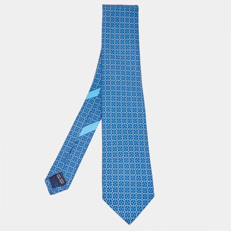 Pre Owned Salvatore Ferragamo Blue Printed Silk Tie