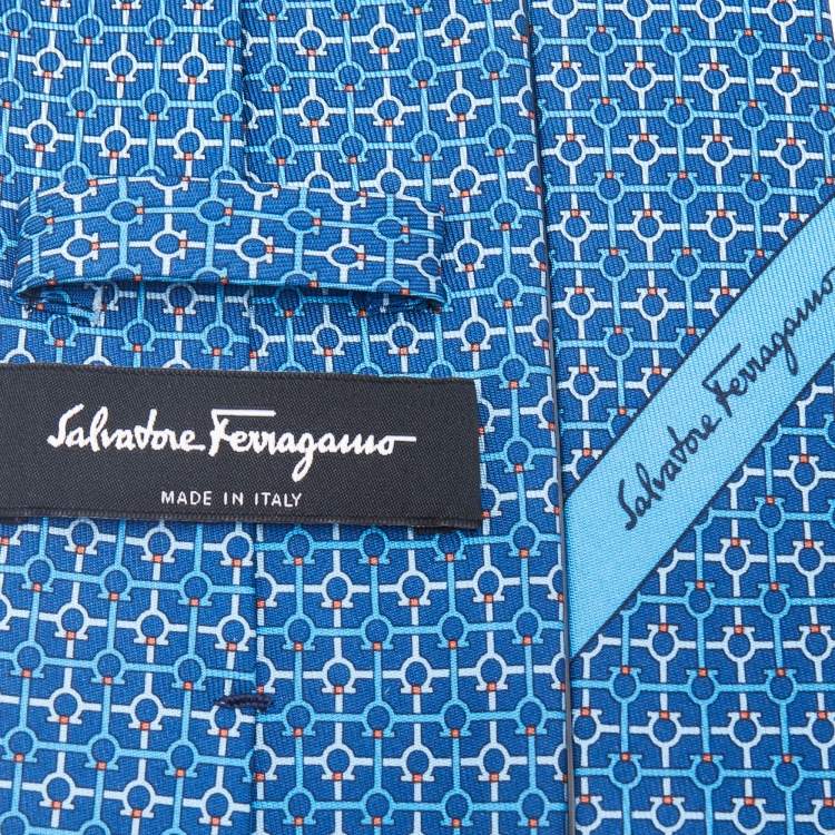 Pre Owned Salvatore Ferragamo Blue Printed Silk Tie