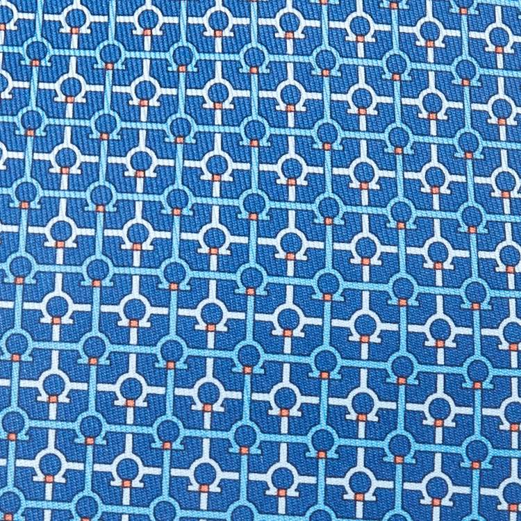 Pre Owned Salvatore Ferragamo Blue Printed Silk Tie