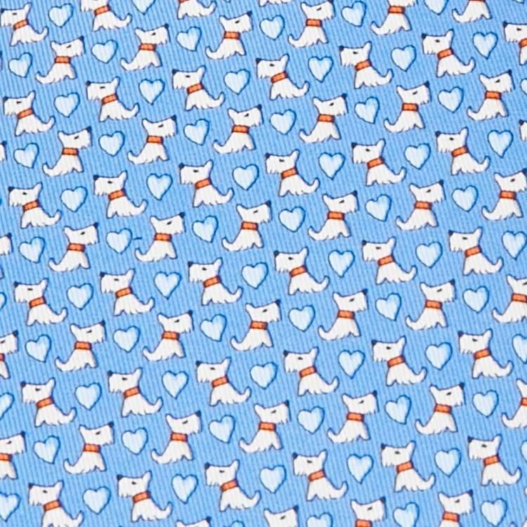 Pre Owned Salvatore Ferragamo Blue Printed Silk Tie 