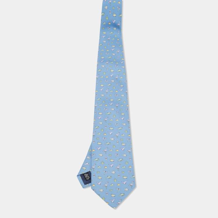 Pre Owned Salvatore Ferragamo Blue Pond Print Silk Tie