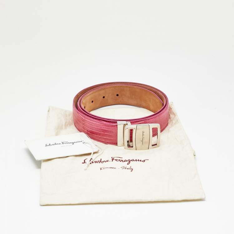 Pre Owned Salvatore Ferragamo Pink Lizard Leather Adjustable Buckle Belt 105CM