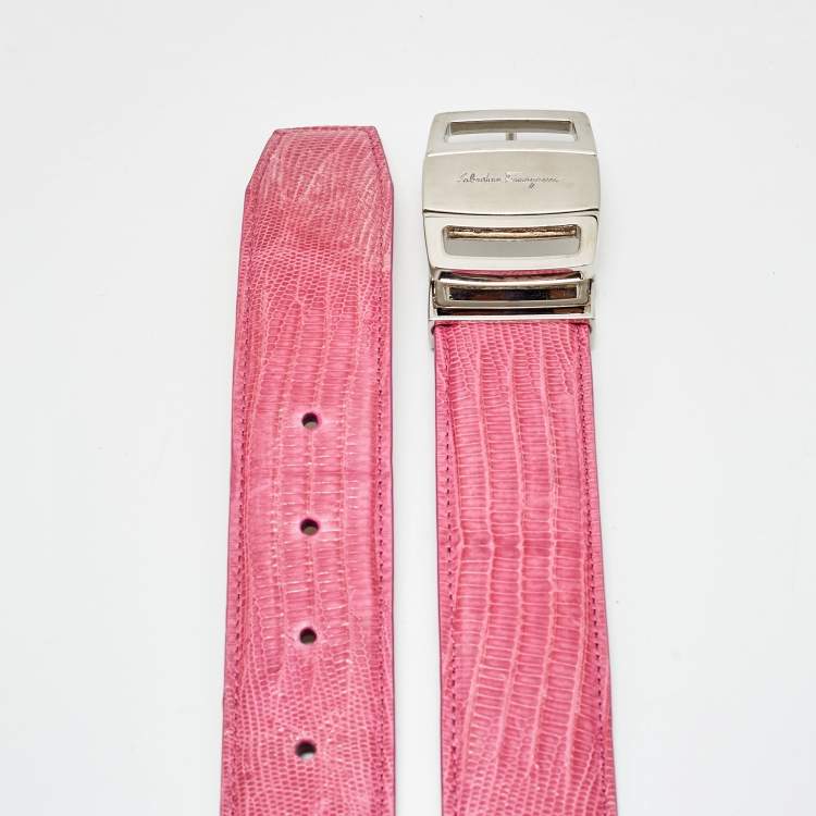 Pre Owned Salvatore Ferragamo Pink Lizard Leather Adjustable Buckle Belt 105CM