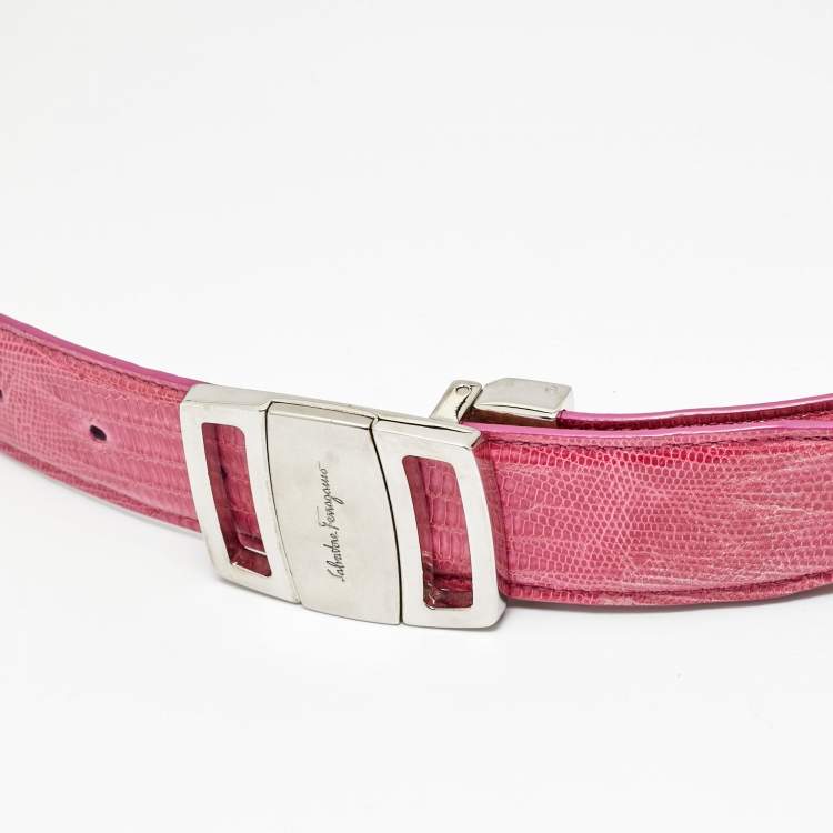 Pre Owned Salvatore Ferragamo Pink Lizard Leather Adjustable Buckle Belt 105CM