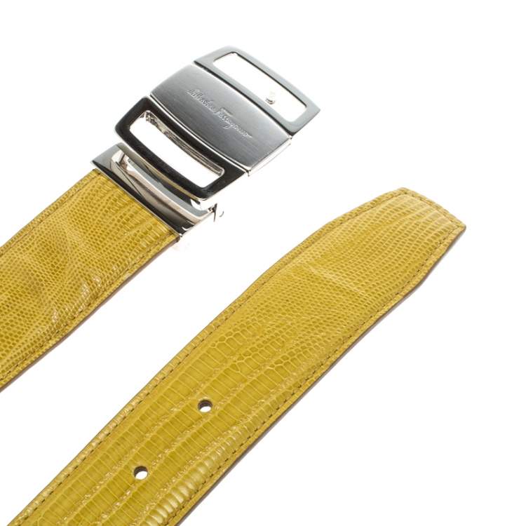 Pre Owned Salvatore Ferragamo Yellow Lizard Adjustable Buckle Belt 105cm