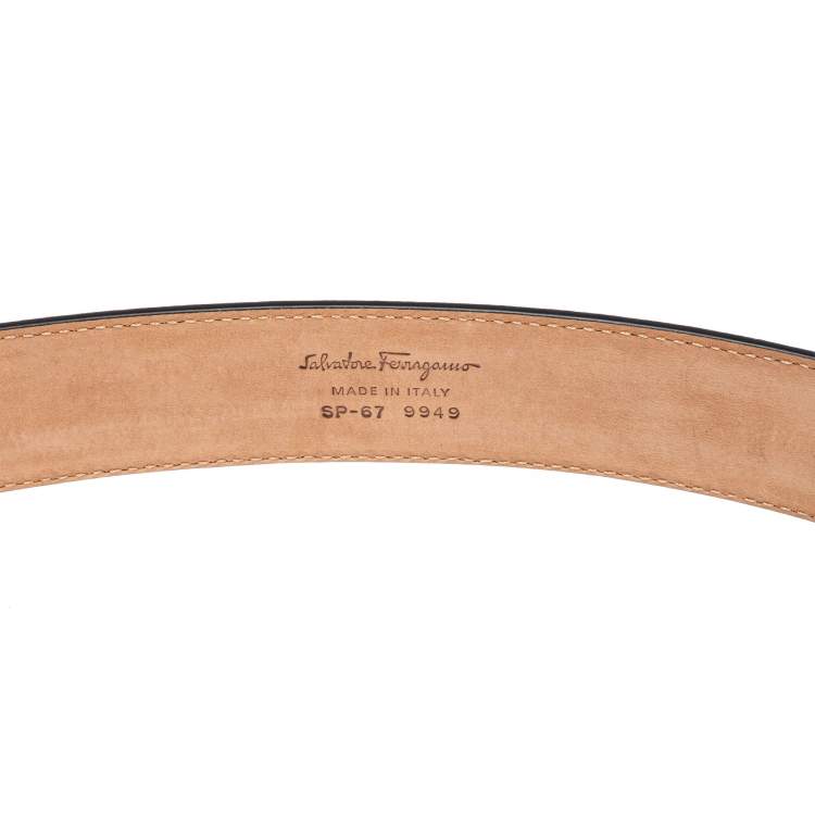 Pre Owned Salvatore Ferragamo Black Leather Gancio Buckle Belt 95CM