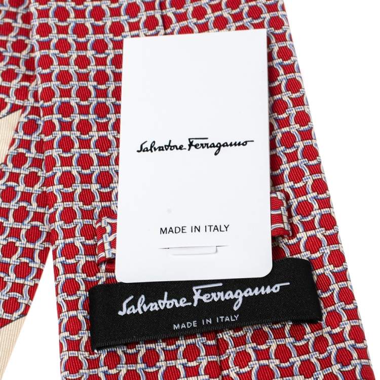Pre Owned Salvatore Ferragamo Red Gancini Print Silk Tie