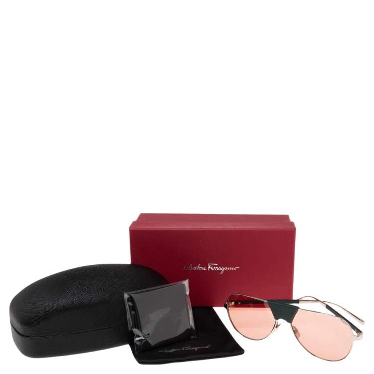Pre Owned Salvatore Ferragamo Silver/Green SF220SL Aviator Sunglasses