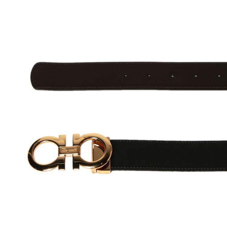 Salvatore Ferragamo Black Leather Gold Tone Buckle Gancini