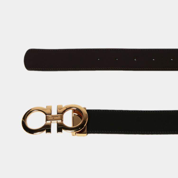 Pre Owned Salvatore Ferragamo Black Leather Gold Tone Buckle Gancini Belt 115