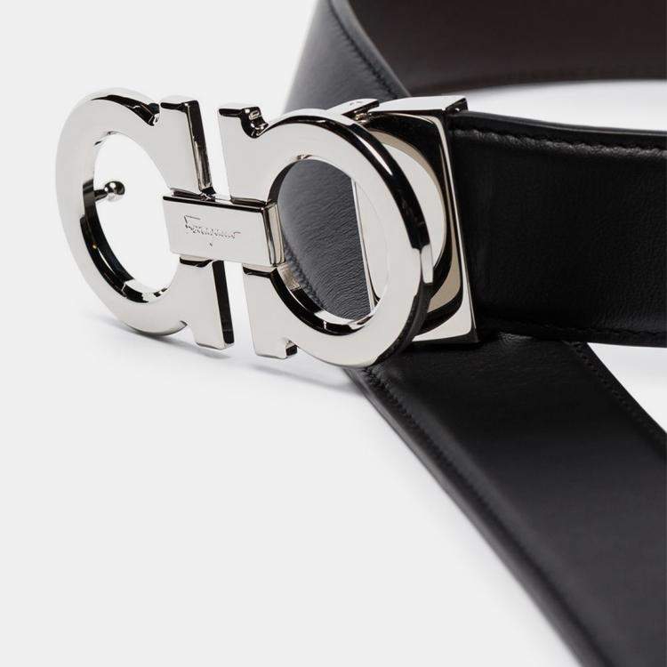 Salvatore Ferragamo Black Leather Silver Tone Buckle Gancini Belt 115  Salvatore Ferragamo | The Luxury Closet