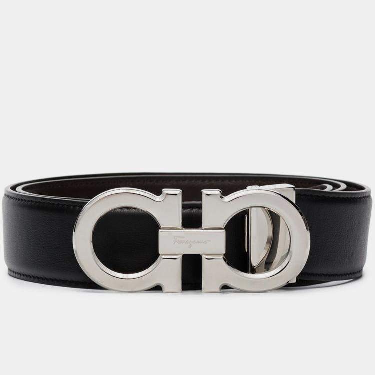 Salvatore Ferragamo Black Leather Silver Tone Buckle Gancini Salvatore Ferragamo Black Leather Silver Tone Buckle Gancini