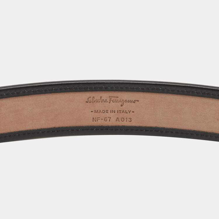 Pre Owned Salvatore Ferregamo Black/White Monogram Canvas and Leather Double Gancio Belt 115CM