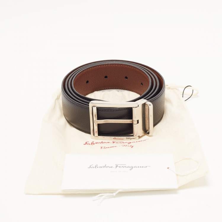Pre Owned Salvatore Ferragamo Black Leather Buckle Cut to Size Belt 