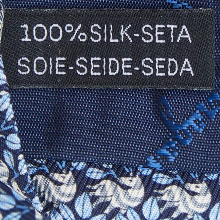 Pre Owned Salvatore Ferragamo Blue Print Silk Tie and Pocket Sqaure