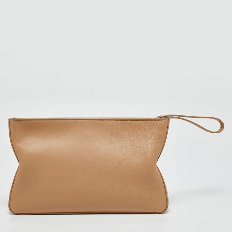 Pre Owned Salvatore Ferragamo Light Brown Leather Zip Pouch