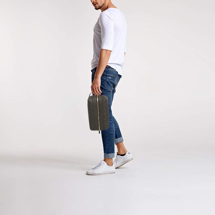 Pre Owned Salvatore Ferragamo Choco Brown Gancini Embossed Leather Toiletry Pouch