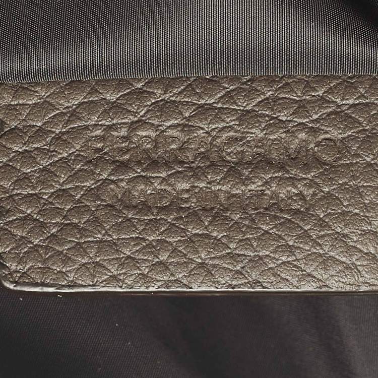 Pre Owned Salvatore Ferragamo Choco Brown Gancini Embossed Leather Toiletry Pouch