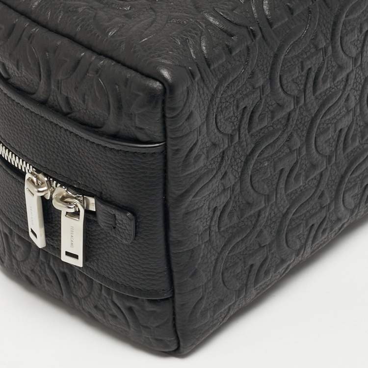 Pre Owned Salvatore Ferragamo Black Gancini Embossed Leather Toiletry Pouch