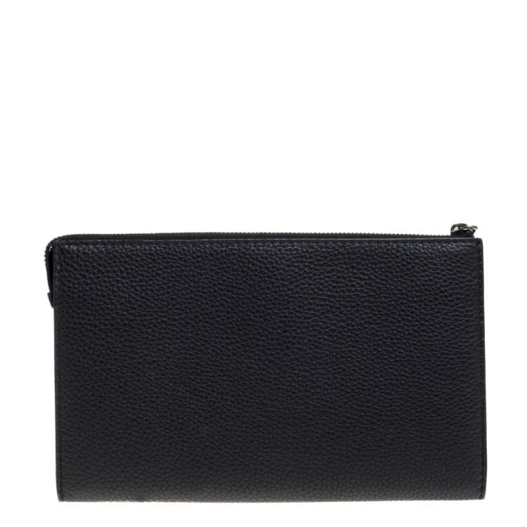 Pre Owned Salvatore Ferragamo Black Leather Zip Clutch