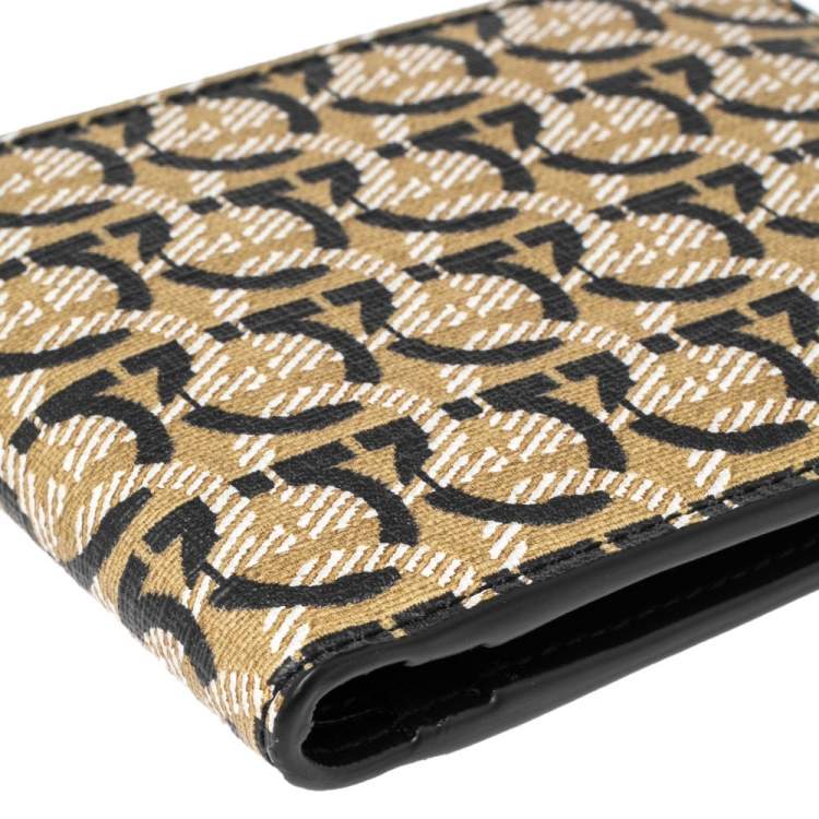 Pre Owned Salvatore Ferragamo Beige/Black Signature Coated Canvas Bifold Wallet