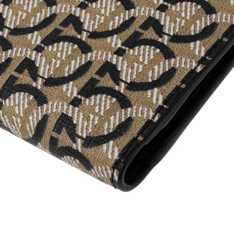Pre Owned Salvatore Ferragamo Beige/Black Gancini Print Canvas Bifold Wallet