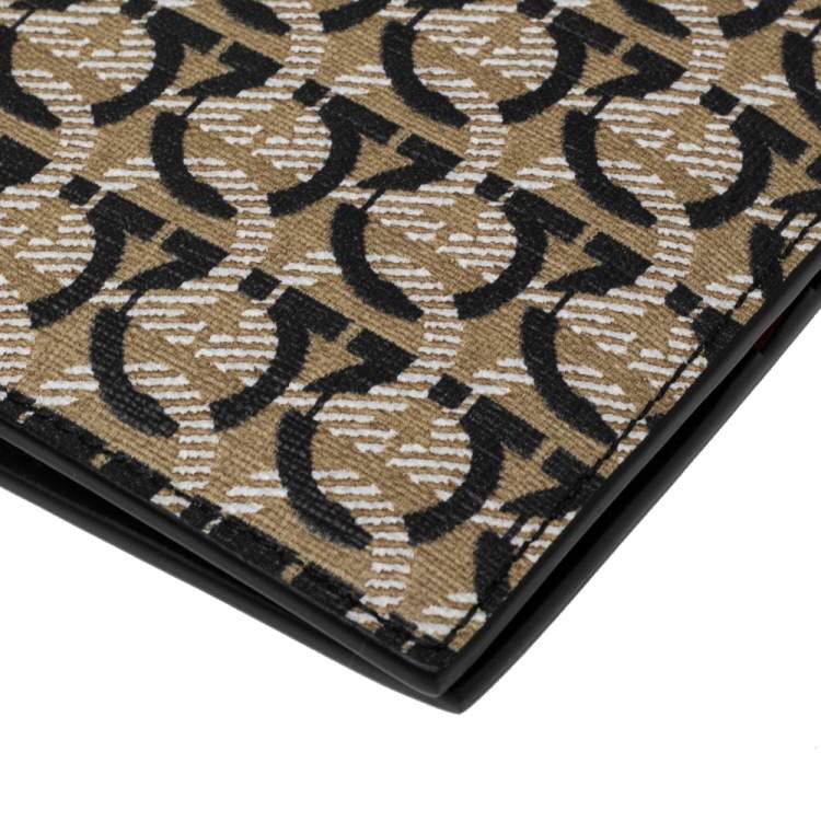 Pre Owned Salvatore Ferragamo Beige/Black Gancini Print Canvas Bifold Wallet