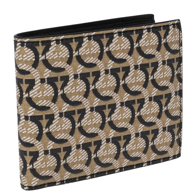 Pre Owned Salvatore Ferragamo Beige/Black Gancini Print Canvas Bifold Wallet