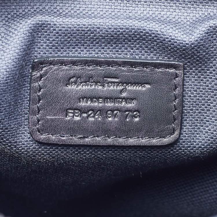 Pre Owned Salvatore Ferragamo Black/Grey Gancini Print Coated Canvas and Leather Messenger Bag