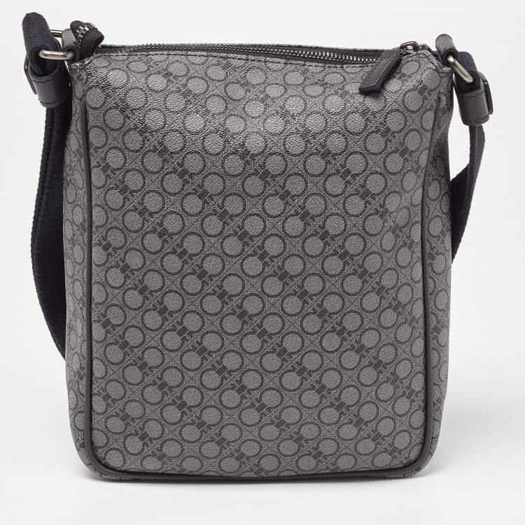 Pre Owned Salvatore Ferragamo Black/Grey Gancini Print Coated Canvas and Leather Messenger Bag