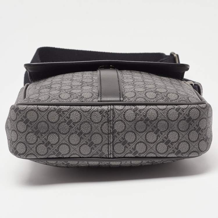 Pre Owned Salvatore Ferragamo Black/Grey Gancini Print Coated Canvas and Leather Messenger Bag