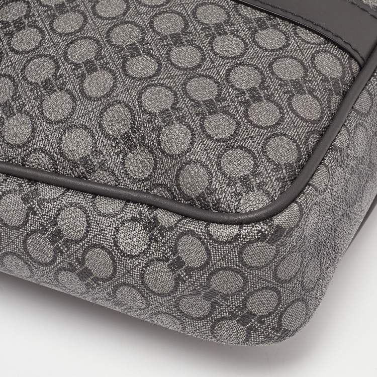 Pre Owned Salvatore Ferragamo Black/Grey Gancini Print Coated Canvas and Leather Messenger Bag