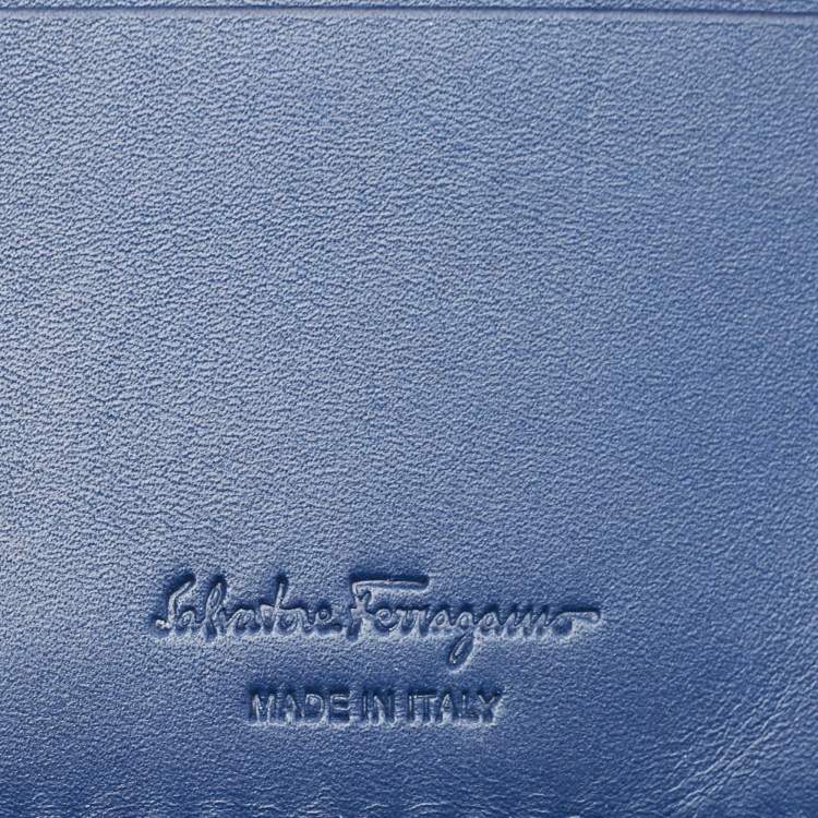 Pre Owned Salvatore Ferragamo Brown/Blue Leather Gancini Card Holder