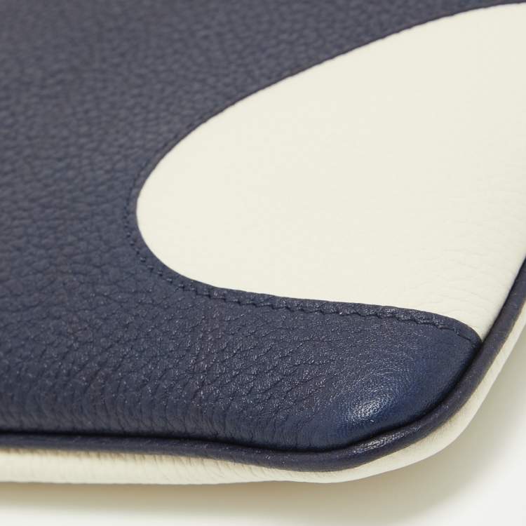 Pre Owned Salvatore Ferragamo Blue/Off White Leather Wristlet Pouch